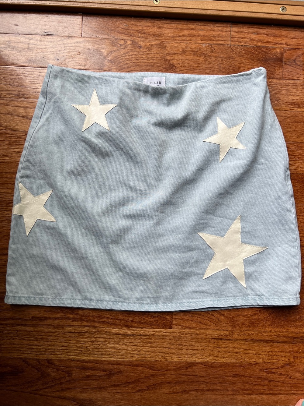 Le Lis Light Blue Denim Mini Skirt with White Star Appliqués - Picture 12 of 12